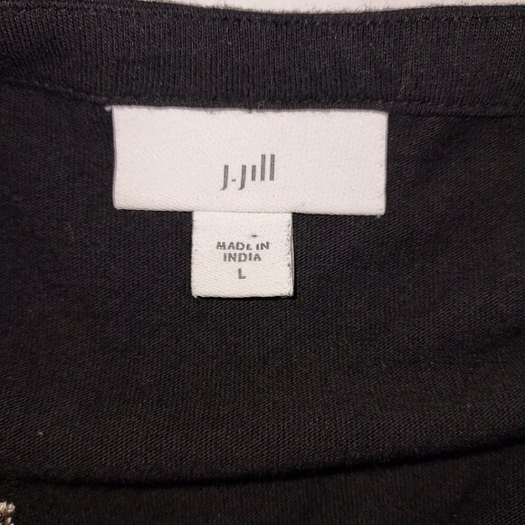 J Jill Valley Flowers Embroidered Knit Black Top Size Lg - Picture 8 of 10